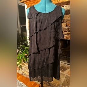 Tempo Paris Black tiered silk dress, size L
